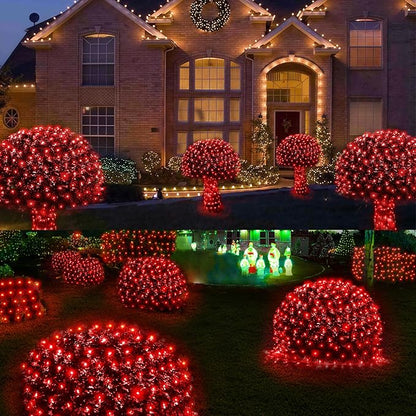 WBao Christmas Lights, 200LED 8.4ft x 5.2ft Net Lights Outdoor Mesh Light with 8 Modes, Timer, UL Certified, End to End Connectable, Waterproof for Lawn, Bushes Outdoor Christmas Decorations, Red