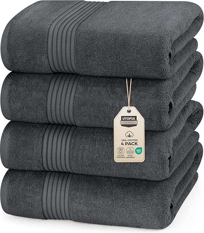Utopia Towels 12 Pack Bath Towels Set, (27 x 54 Inches) 100% Ring Spun Cotton, Quick Dry, Highly Absorbent, Soft Feel Towels, Perfect for Daily Use (Grey)