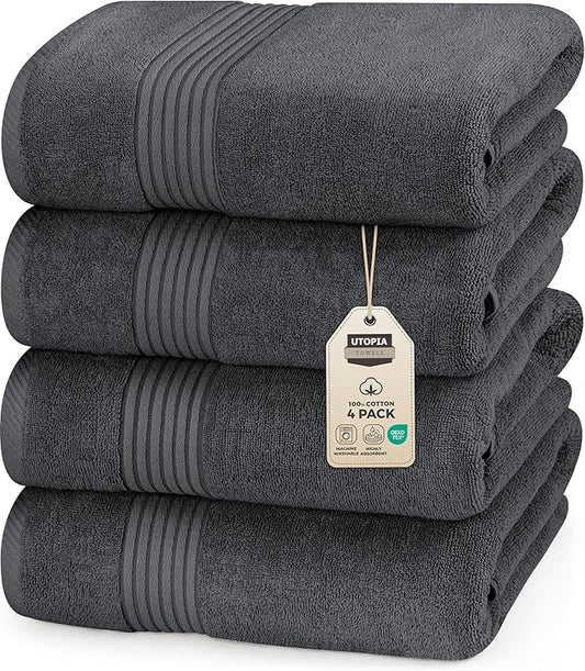 Utopia Towels 12 Pack Bath Towels Set, (27 x 54 Inches) 100% Ring Spun Cotton, Quick Dry, Highly Absorbent, Soft Feel Towels, Perfect for Daily Use (Grey)
