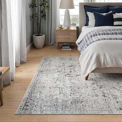 Bloom Rugs Caria Washable Non-Slip 5x7 Rug - Ivory/Gray/Caramel Traditional Area Rug for Living Room, Bedroom, Dining Room, and Kitchen - Exact Size: 5' x 7'