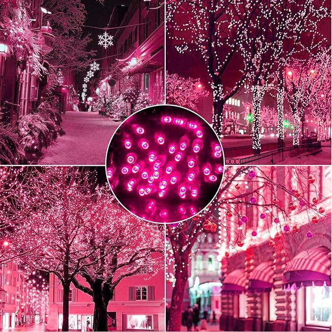 50 Counts Pink Christmas Lights – 25ft 5mm Pink String Lights Outdoor Commercial Grade Waterproof, Indoor Pink Christmas Tree Decorations, Green Wire Mini String Lights, UL, IP:65