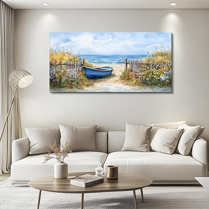 QIYILEXWART Canvas Wall Art For Living Room Wall Decor For Bedroom Office Wall Decoration Sea Side Boat Landscape Painting Farmhouse Pictures Artwork Room Aesthetic Home Decor 20x40 In