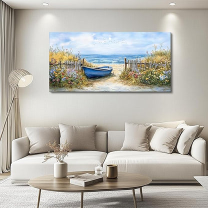 QIYILEXWART Canvas Wall Art For Living Room Wall Decor For Bedroom Office Wall Decoration Sea Side Boat Landscape Painting Farmhouse Pictures Artwork Room Aesthetic Home Decor 20x40 In