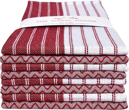 Cotton Kitchen Towels, 18"x28" Dish Towels with Hanging Loop, Ultra Absorbent, Quick Drying & Reusable Tea Towels for Kitchen, Perfect for Washing Dishes, Red, Pack of 8