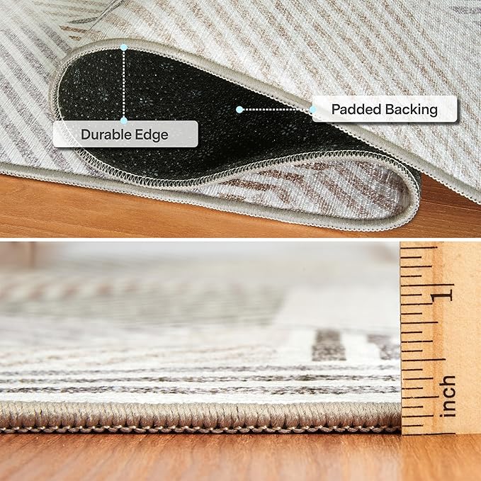 ReaLife Rugs Machine Washable Area Rug Runner - Living Room Bedroom Bathroom Kitchen Entryway Office - Padded Low Pile Stain Resistant Premium - Modern Geometric Contemporary - Miles - Beige 2'6"x8'