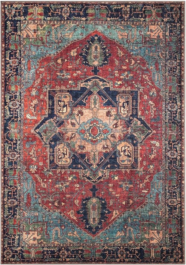 Keen Home Design 8x10 Rug - Machine Washable Area Rug with Non-Slip Backing, Ideal for Living Room, Dining Room, Bedroom - Vintage, Easy Clean, Durable, Low Pile Rug - (8' x 10')