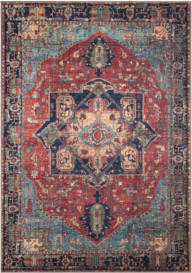 Keen Home Design 4x6 Rug - Machine Washable Area Rug with Non-Slip Backing, Ideal for Living Room, Dining Room, Bedroom - Vintage, Easy Clean, Durable, Low Pile Rug - (4' x 6')