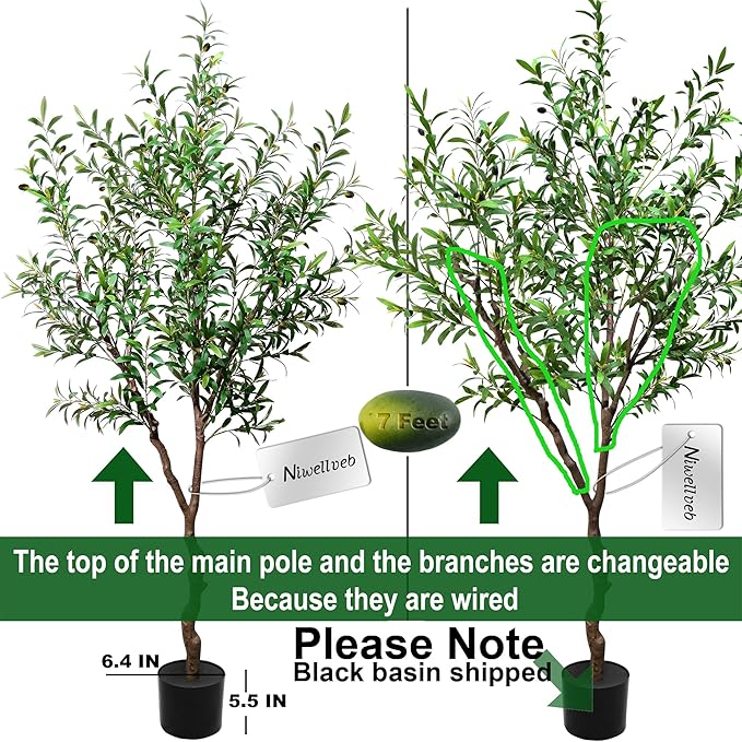 Faux Olive Tree Fake Tree Artificial Indoor 7 Feet (84 inches) Realistic Potted Silk Indoor Large Fruit for Home Offices, Living Rooms, Bedrooms, Stairs and Foyer Decor
