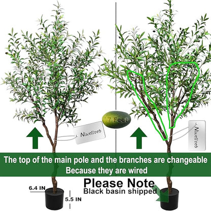 Faux Olive Tree Fake Tree Artificial Indoor 7 Feet (84 inches) Realistic Potted Silk Indoor Large Fruit for Home Offices, Living Rooms, Bedrooms, Stairs and Foyer Decor