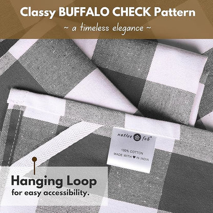 Native Fab 6-Pack Kitchen Towel with Hanging Loop 16x26 inches, Cotton Buffalo Check Kitchen Towels for Cleaning Drying, Washcloths Soft & Absorbent Cloth Rags, Bar Towel, Dish Cloth, Grey