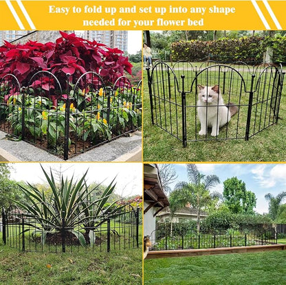 Garden Fence, 2 Panels 22 in(H) x 2.2 ft(L) Arched Rustproof Metal No Dig Fence Garden Fence Border, Ground Stake Animal Barrier Fence for Rabbit Dog, Outdoor Landscape Decor for Yard & Patio