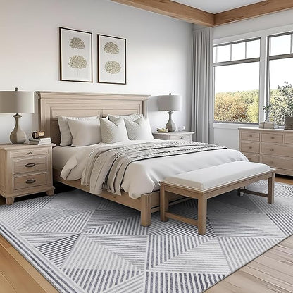 ReaLife Rugs Machine Washable Area Rug Runner - Living Room Bedroom Bathroom Kitchen Entryway Office - Padded Low Pile Stain Resistant Premium - Modern Geometric Contemporary - Miles - Gray 3' x 5'