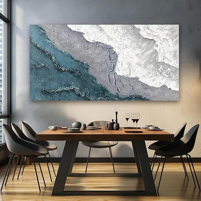 Canvas Wall Art Decor Large Blue White Wall Art Prints Abstract Canvas Art Wall Decor Abstract Oversized Artwork for Walls Coastal Modern Wall Art Decorations Bedroom Office Wall Art Decor 29" X 58"