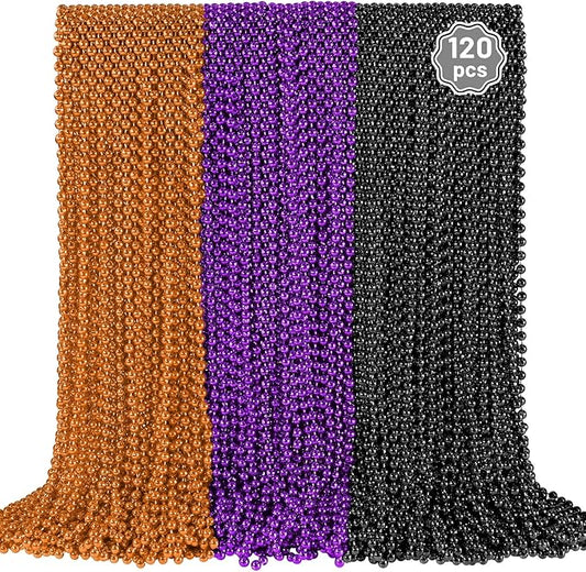 YAXINRUI 120 PCS Halloween Beads Necklaces, Purple Black Orange Party Beads 33'' Halloween Necklaces Accessories Party Stuff for Trick or Treat Decorations