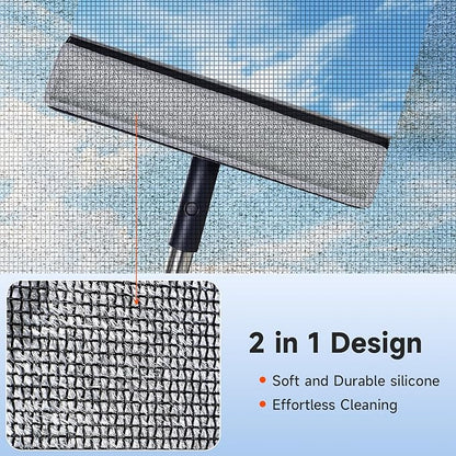 CTIME 62‘’ Window Washing Kit : 3 in 1 Window Squeegee for Home, Window Cleaning Kit with Scrubber&Rotating Head, Glass Cleaning Tools for Indoor/Outdoor with 3 Microfiber Cloths | Screen Brush