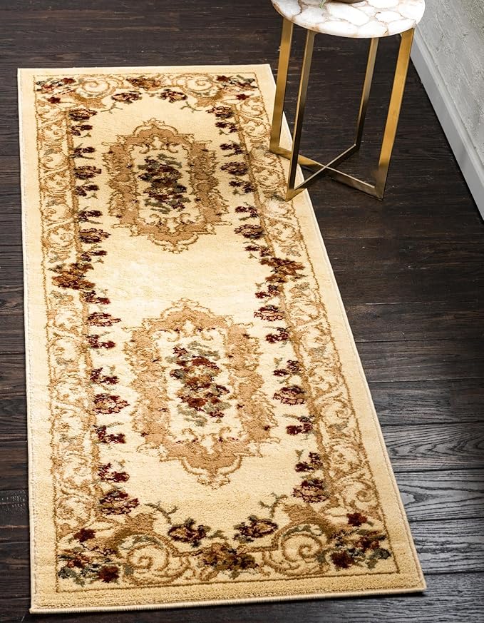 Rugs.com Chateau Collection Rug – 3' x 19' 8 Runner Cream Medium Rug Perfect for Hallways, Entryways