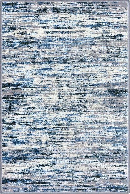 Modern Abstract 9x12 Large Machine Washable Living Room Rug Non-Slip Soft Bedroom Area Rug Grey Blue White Thin Print Faux Wool Carpet Throw Rugs for Nursery Playroom Dining Room Indoor