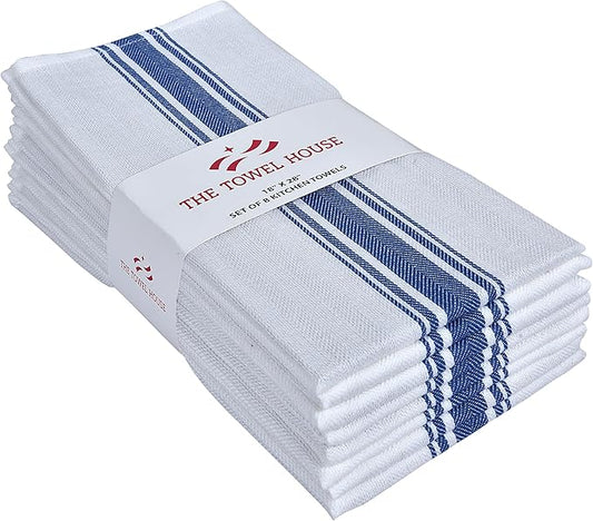 100% Cotton Kitchen Towels – Extra Large 18x28 Inches Dish Towels with Hanging Loop – Super Absorbent and Quick-Dry Weave – Lint-Free and Durable – Blue (Pack of 8)
