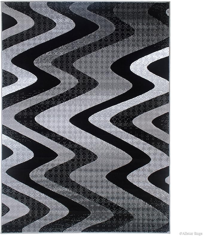 Allstar 5x7 Grey and Gainsboror Grey Modern and Contemporary Rectangular Accent Rug with Charcoal Grey Wavy Zigzag Design (4' 11 x 6' 11)