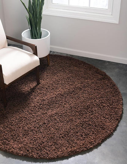 Unique Loom Solid Shag Collection Area Rug (4' 1" Round, Chocolate Brown)