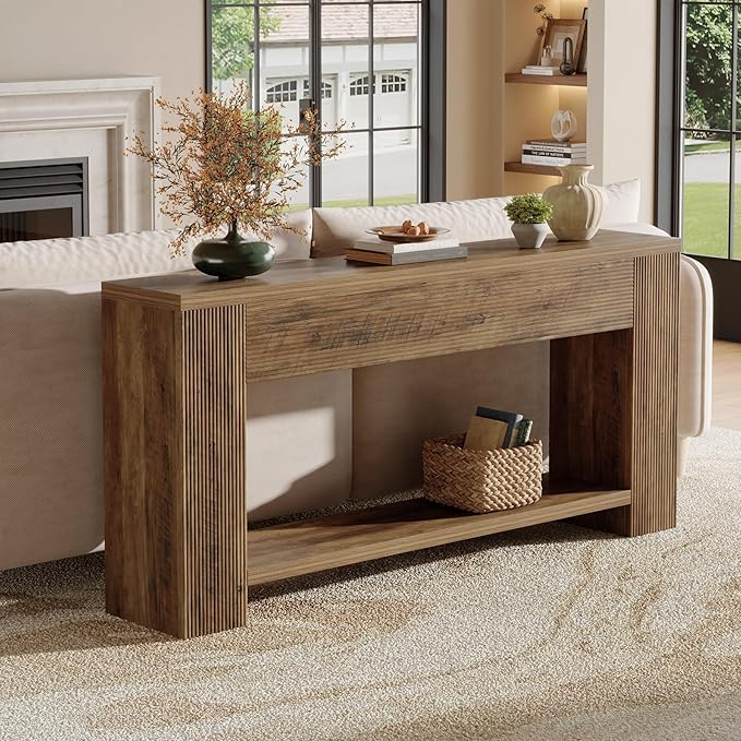 Tribesigns 70.9-Inch Console Tables for Entryway, Narrow Wooden Long Sofa Table Behind The Couch, Farmhouse Fluted Hallway Accent Table for for Living Room, Entrance, Foyer, Rustic Brown