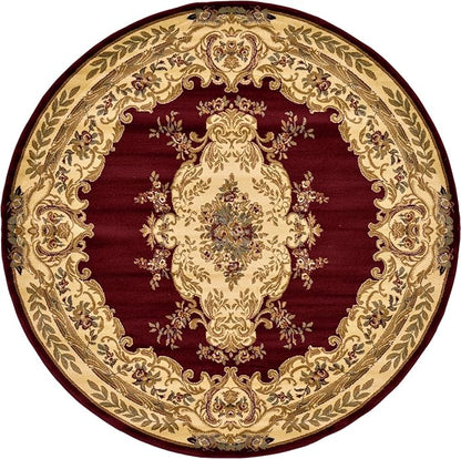 Rugs.com Chateau Collection Rug – 8 Ft Round Red Medium-Pile Rug Perfect for Kitchens, Dining Rooms