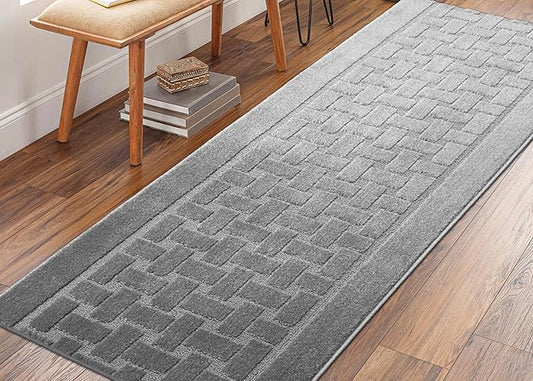 7 Ft Non-Slip Grey Hallway Kitchen Runner Rug, 2'7" X 7' Washable Carpet - Rubber Backed, Custom Size Floor Mat for Entryway Stairs Bedroom Bathroom Mudroom