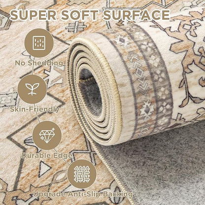 2x3 Entryway Rug, Beige Small Boho Washable Rug, Soft Modern Non-Slip Area Rug, Low Pile Carpet for Entryway Kitchen Bathroom Front Doormat Indoor Entrance Throw Rugs, Beige/Gold