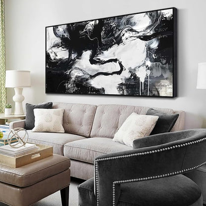 Large Black and White Abstract Canvas Wall Art With Black Wood Frames for Living Room Bedroom Home Office Modern Canvas Prints Framed Canvas Wall Art Size 30x60