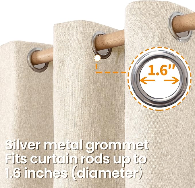 BGment Oatmeal Linen Curtains for Bedroom 63 Inch Length, No See Through Textured Privacy Window Drapes for Living Room Thick Curtain with Grommet Top Light Filtering, 2 Panels, Each 52 Inch Wide