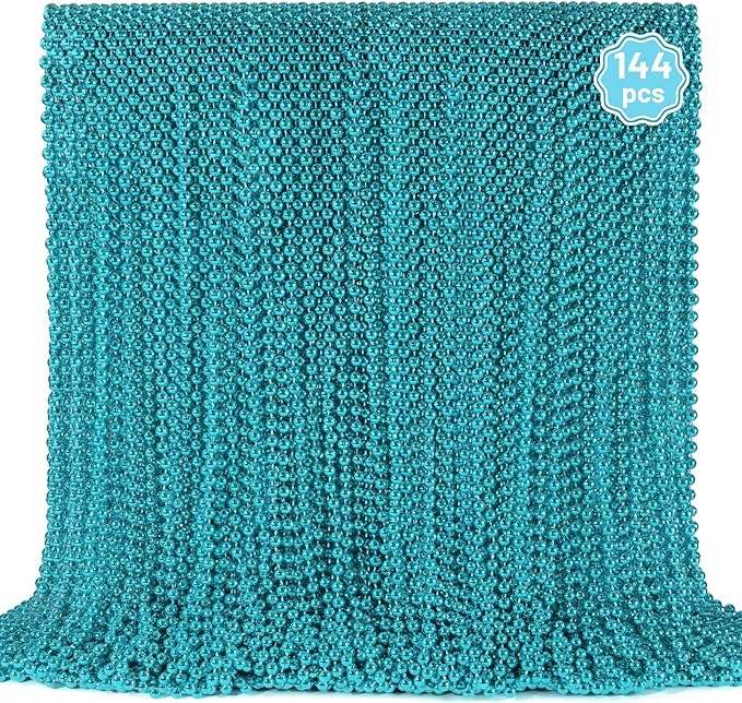 YAXINRUI 144 PCS Teal Bead Necklaces, Teal Mardi Gras Beads, 33 Inch Round Beaded Necklaces School Spirit Day Necklace for Mardi Gras Party Christmas Festive Events Party Favors