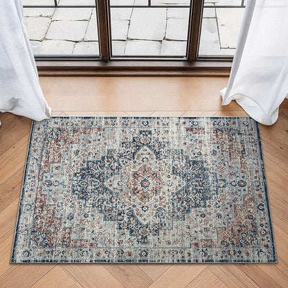 Bloom Rugs Washable Non-Slip 2x3 Rug - Terracotta/Teal Traditional Oriental Area Rug for Living Room, Bedroom, Dining Room, and Kitchen - Exact Size: 2' x 3'