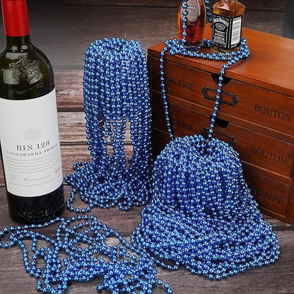 YAXINRUI 72 PCS Blue Bead Necklace, Blue Mardi Gras Beads Christmas Necklaces, Patriotic Necklace, 33 Inch Round Beaded Necklaces for Mardi Gras Christmas 4th of July Festive Events