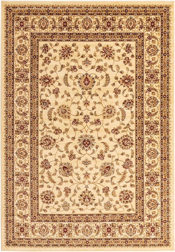 Rugs.com Aditi Collection Rug – 7' x 10' Cream Low Rug Perfect for Living Rooms, Large Dining Rooms, Open Floorplans