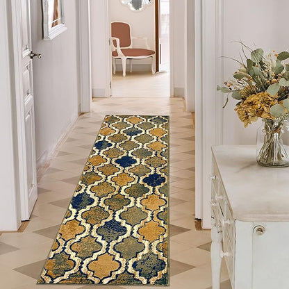 Superior Indoor Area Runner, Jute Backed, Perfect for Hallway, Living/ Dining Room, Bedroom, Office, Kitchen, Entryway, Modern Geometric Trellis Floor Decor, Viking Collection, 2' 7" x 8', Green