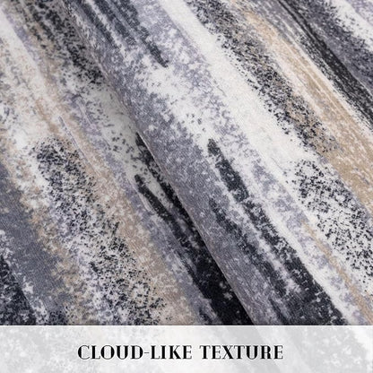 Modern Abstract Runner Rug 2.6x8, Grey Black Multi Washable Kitchen Runner Non-Slip Soft Hallway Rug Runner Thin Print Faux Wool Carpet for Entryway Bedroom Laundry Room Indoor Home Decor