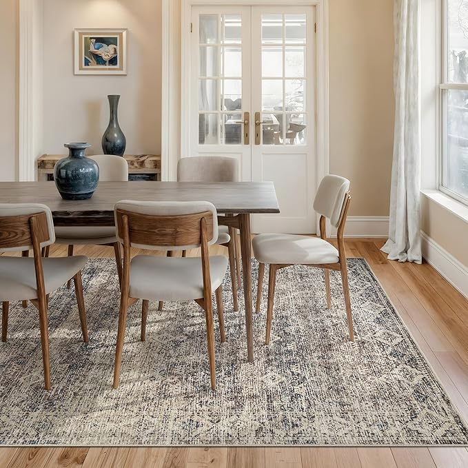 Bloom Rugs Caria Washable Non-Slip 9x12 Rug - Beige Brown/Teal Traditional Area Rug for Living Room, Bedroom, Dining Room, and Kitchen - Exact Size: 9' x 12'