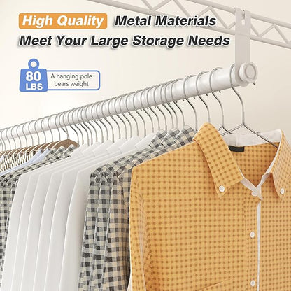 Raybee Heavy Duty Clothes Rack Load 900Lbs, Clothing Rack for Hanging Clothes for Bedroom 77" H x 69'' W x 16'' D,White