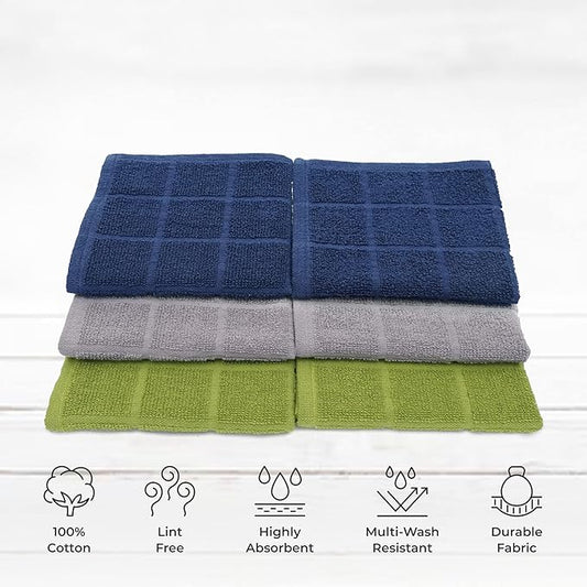 100% Cotton Terry Dish Cloth & Dish Towel, 6 Pack, Super Soft and Absorbent Kitchen Towels, Perfect for Kitchen Cleaning and Dish Washing (Assorted 6 Pack)