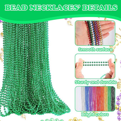 220 PCS Green Bead Necklace, 33 Inch Mardi Gras Christmas Beads, Bulk Metallic Party Beads for Mardi Gras Parade, St Patricks Day, Wedding, Birthday, Pirate Carnival Favors