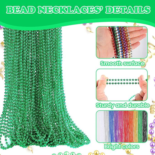 220 PCS Green Bead Necklace, 33 Inch Mardi Gras Christmas Beads, Bulk Metallic Party Beads for Mardi Gras Parade, St Patricks Day, Wedding, Birthday, Pirate Carnival Favors