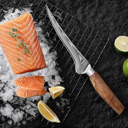 Fillet Knife 7 Inch, Precision Boning Knife for Efficient Meat Cutting and Boning， Boning Knife in high Carbon Steel