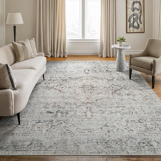 Bloom Rugs Washable Non-Slip 10x14 Rug - Ivory/Gray/Caramel Traditional Oriental Area Rug for Living Room, Bedroom, Dining Room, and Kitchen - Exact Size: 10' x 14'