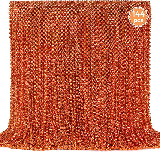 YAXINRUI 144 PCS Orange Bead Necklace, Orange Mardi Gras Beads, 33 Inch Halloween Beaded Necklace for Mardi Gras Christmas Halloween Festive Events