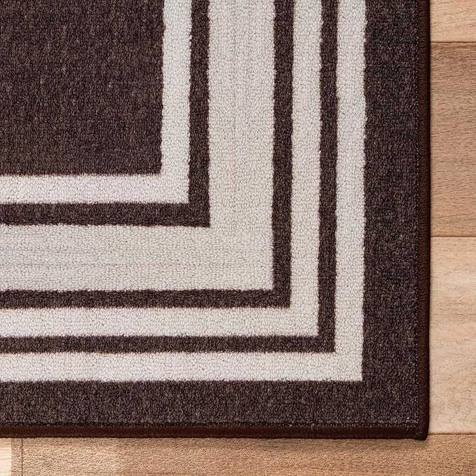 Modern Bordered Non Slip Indoor Runner Rugs for Living Room 2x5 Area Rugs for Kitchen, Rug for Bedroom, and Hallway, Stain Resistant Easy Cleaning Non Shedding Brown 2 x 5