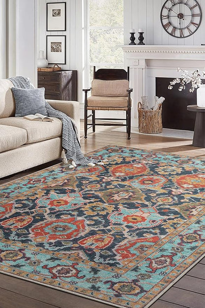 Keen Home Design 10x14 Rug - Machine Washable Area Rug with Non-Slip Backing, Ideal for Living Room, Dining Room, Bedroom - Vintage, Easy Clean, Durable, Low Pile Rug - (9'7" x 14')