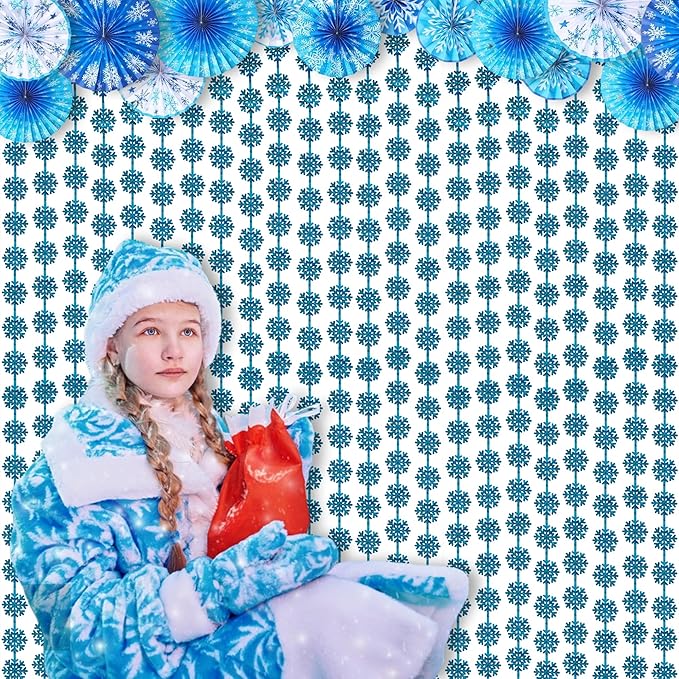 BRAVESHINE Blue Party Snowflake Backdrop - 2 Pack Hanging Foil Fringe Snow Flakes Party Streamers Curtain for Christmas Winter-Themed Frozen Birthday Bridal Shower Holiday New Year Party Decorations