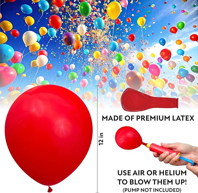 Red Balloons 50 Pack, 12 Inch Red Latex Balloons For Birthdays, Valentine's Day, Weddings, Baby Showers, Holidays