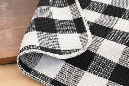 Waffle Weave Plaid Dish Cloths, 100% Cotton - 12 x 12 Inches, Ultra Soft Absorbent Quick Drying Dish Towels Buffalo Check Dish Rags for Kitchen, 8 Pack - Fall Thanksgiving - Black & White