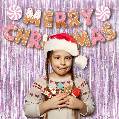 BRAVESHINE Pink Streamers Tinsel Foil Fringe Curtains - 2Pcs 3.2x8.2ft Metallic Party Backdrop for Christmas/New Year/Snowflake/Girl/Princess/Birthday/Bridal Shower/Bachelorette/Engagement Decorations